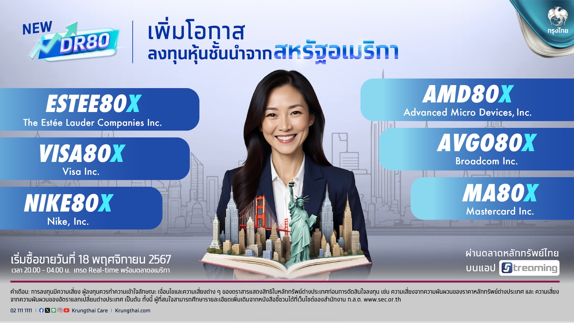 'กรุงไทย'พลิกเงินลงทุนให้งอกเงยกับ 6 DRx ใหม่อิงหุ้นชั้นนำสหรัฐ ดีเดย์ 18 พ.ย.นี้